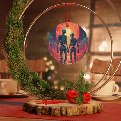 Skeleton Couple Metal Ornament — Romantic Gothic Holiday Decoration - Home Decor