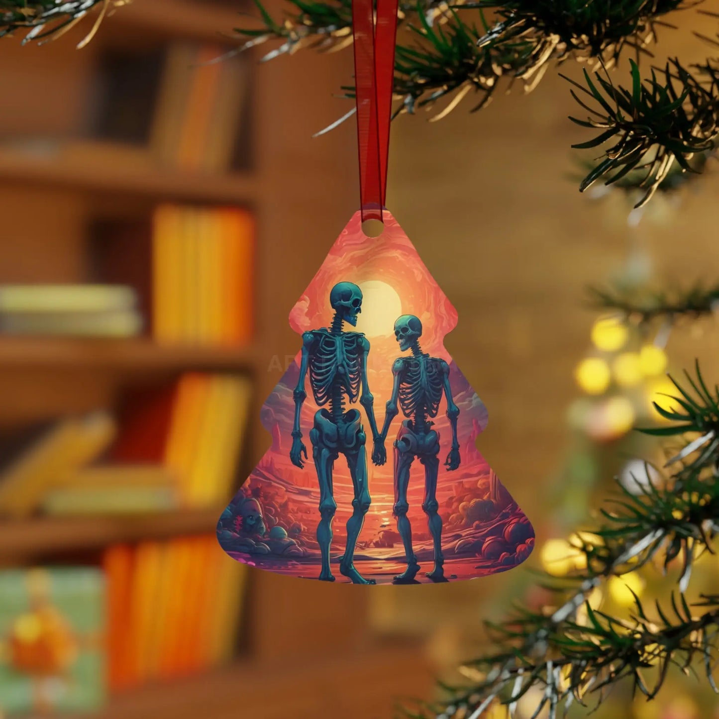 Skeleton Couple Metal Ornament — Romantic Gothic Holiday Decoration - Home Decor