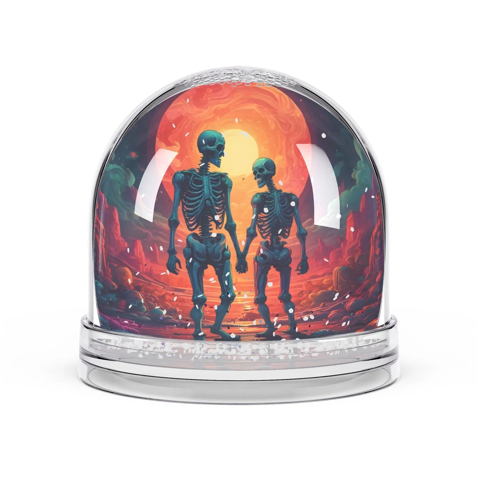 Skeleton Couple Snow Globe — Romantic Halloween Decor - 3.5’’ × 3.4’’ - Home Decor