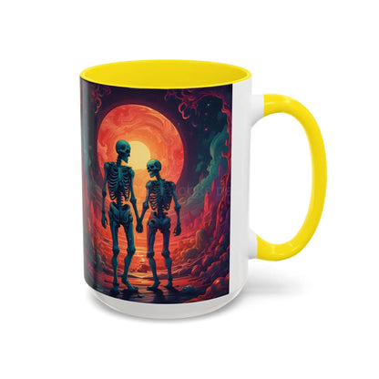 Skeletons in Love Accent Coffee Mug — Retro Neon Skull Couple 11/15oz - Mug