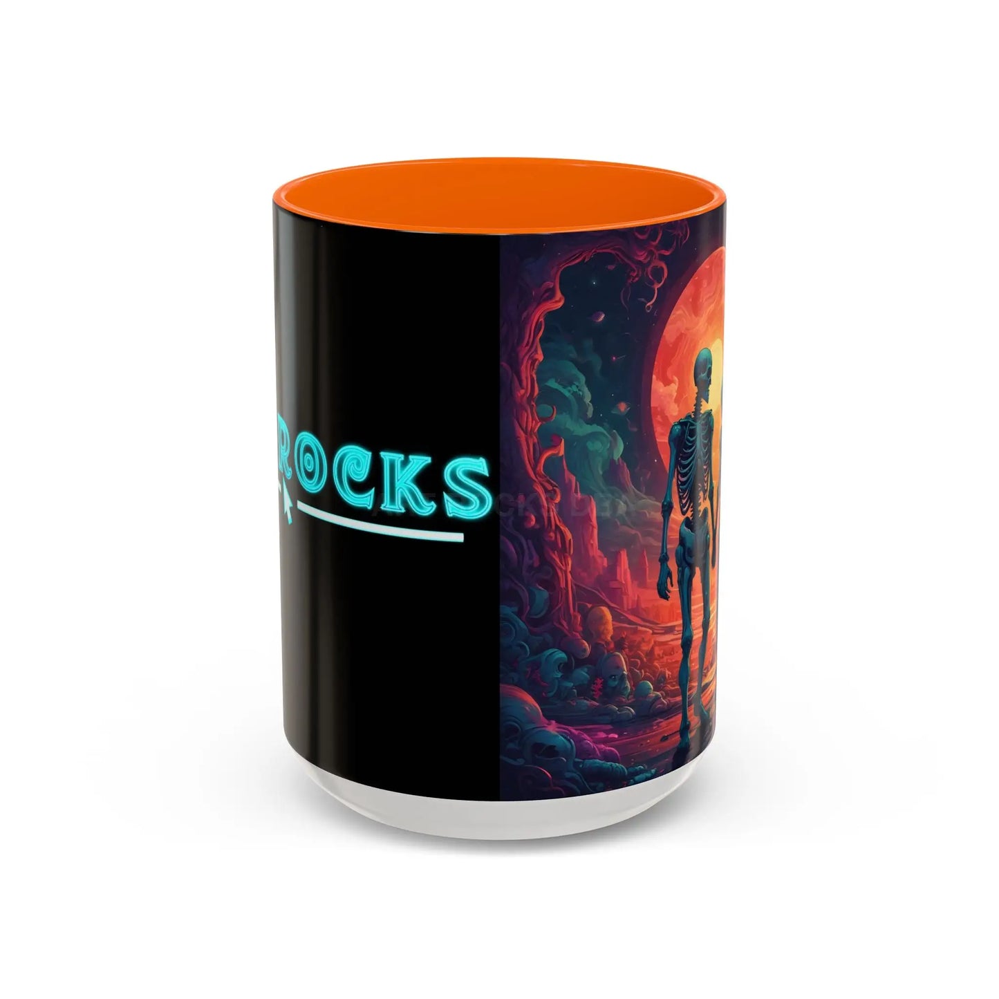 Skeletons in Love Accent Coffee Mug — Retro Neon Skull Couple 11/15oz - 15oz / Orange - Mug