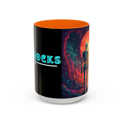 Skeletons in Love Accent Coffee Mug — Retro Neon Skull Couple 11/15oz - 15oz / Orange - Mug