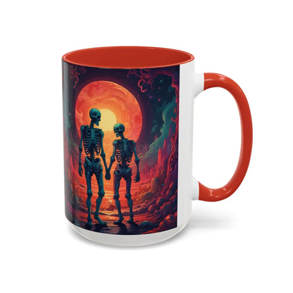 Skeletons in Love Accent Coffee Mug — Retro Neon Skull Couple 11/15oz - Mug