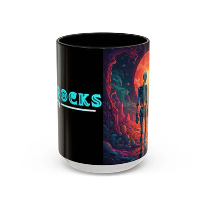 Skeletons in Love Accent Coffee Mug — Retro Neon Skull Couple 11/15oz - 15oz / Black - Mug