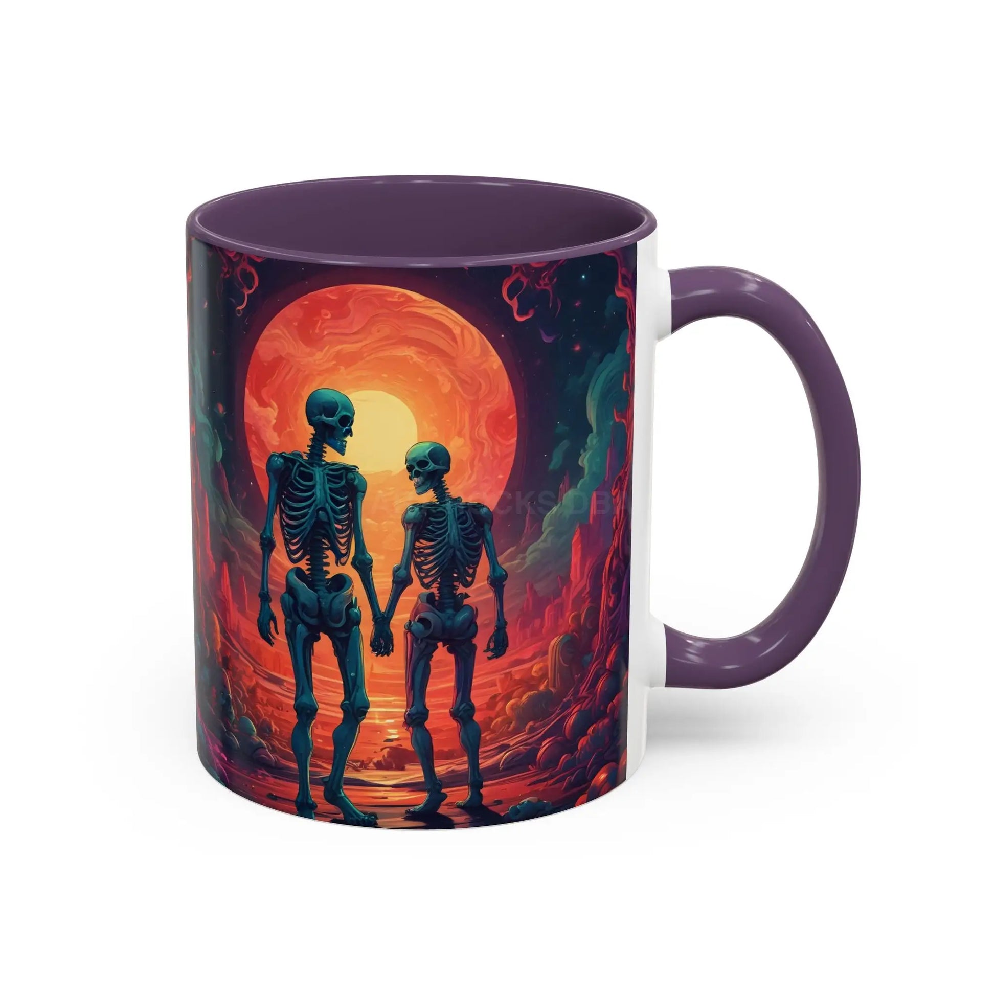 Skeletons in Love Accent Coffee Mug — Retro Neon Skull Couple 11/15oz - Mug