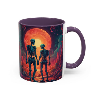 Skeletons in Love Accent Coffee Mug — Retro Neon Skull Couple 11/15oz - Mug
