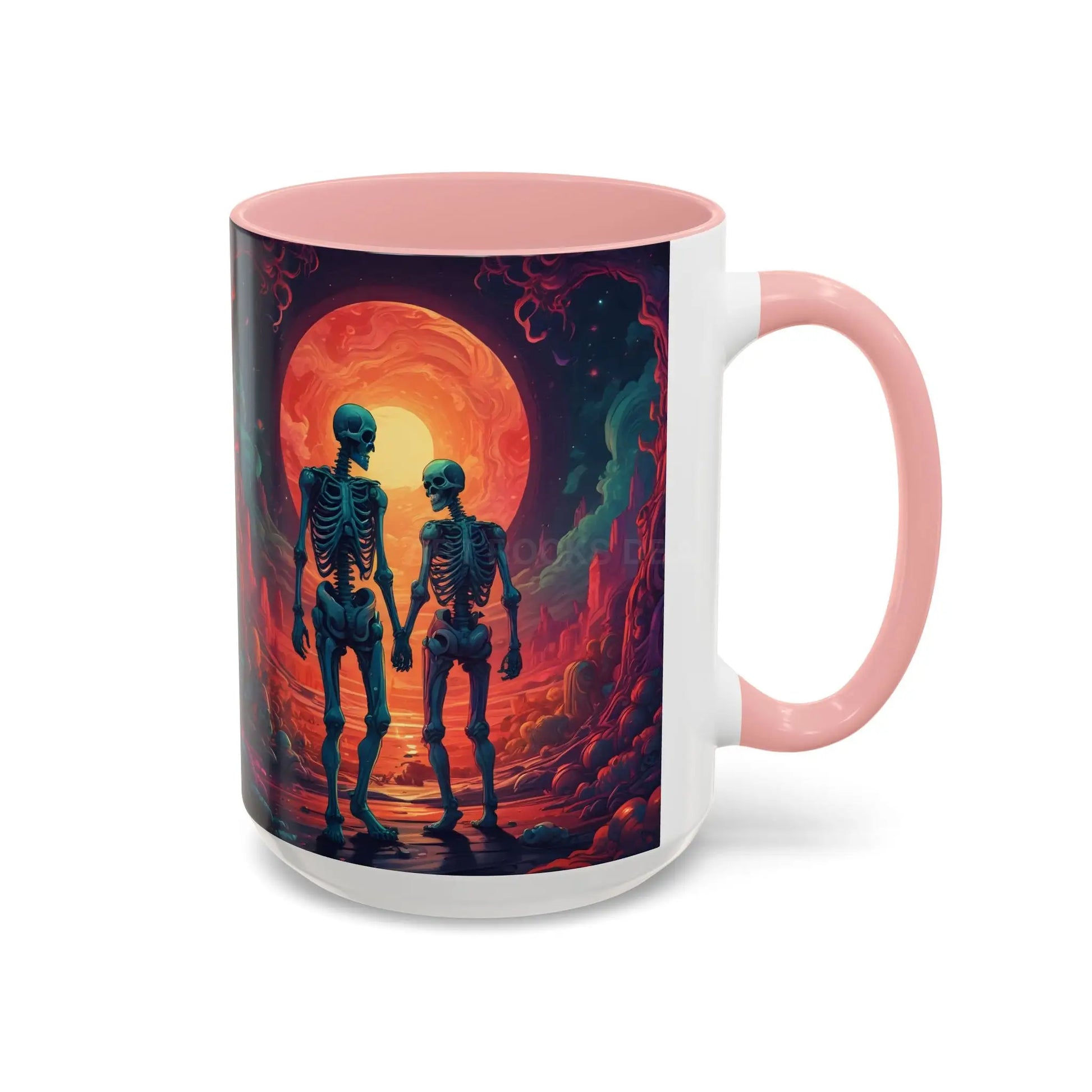 Skeletons in Love Accent Coffee Mug — Retro Neon Skull Couple 11/15oz - Mug