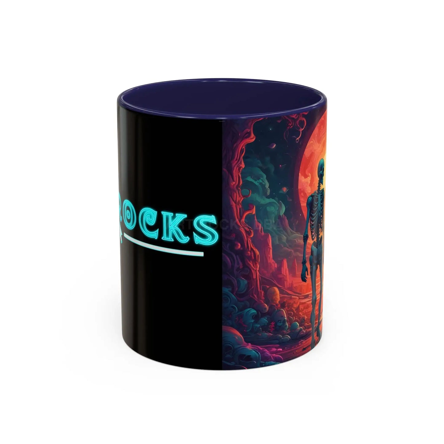 Skeletons in Love Accent Coffee Mug — Retro Neon Skull Couple 11/15oz - 11oz / Navy - Mug