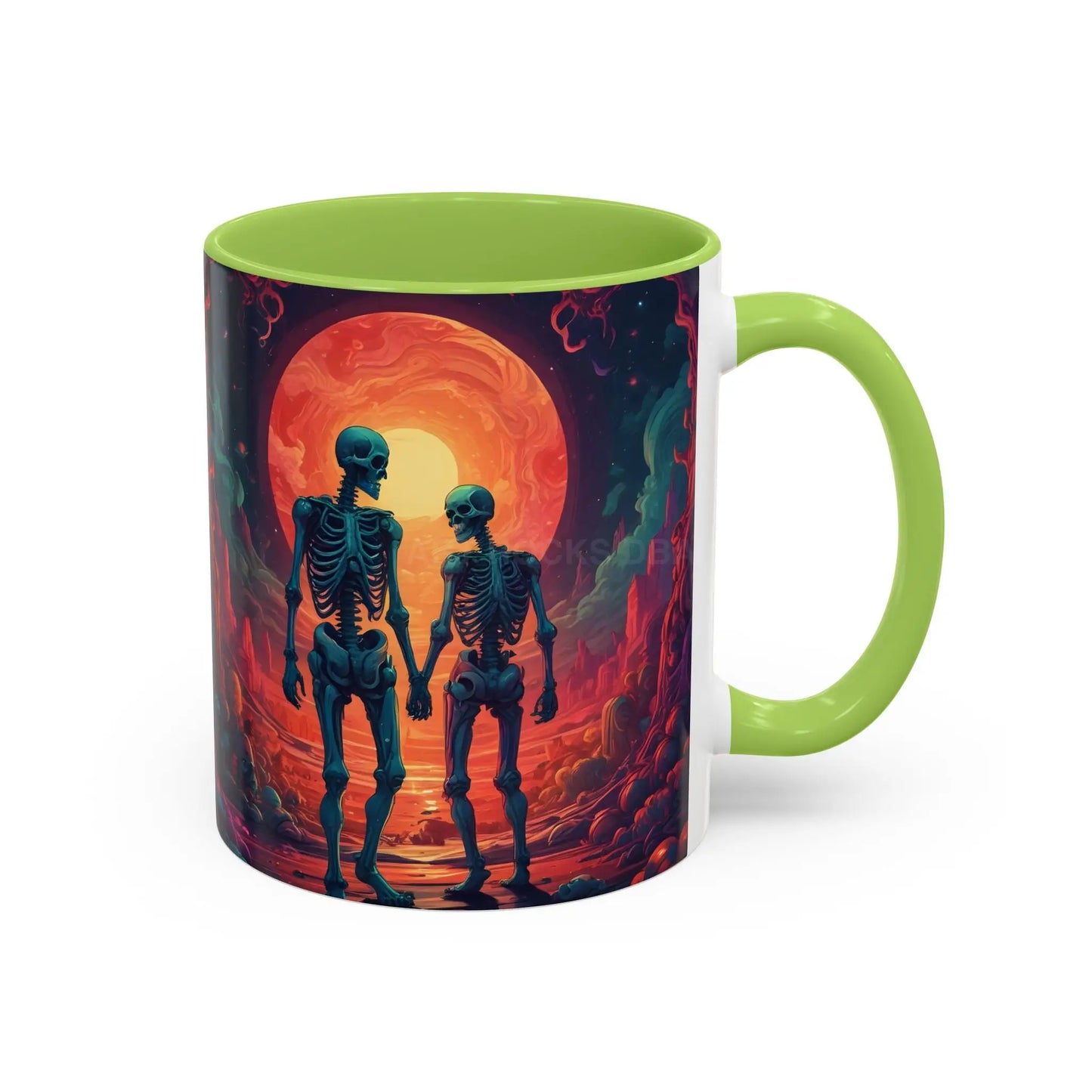 Skeletons in Love Accent Coffee Mug — Retro Neon Skull Couple 11/15oz - Mug