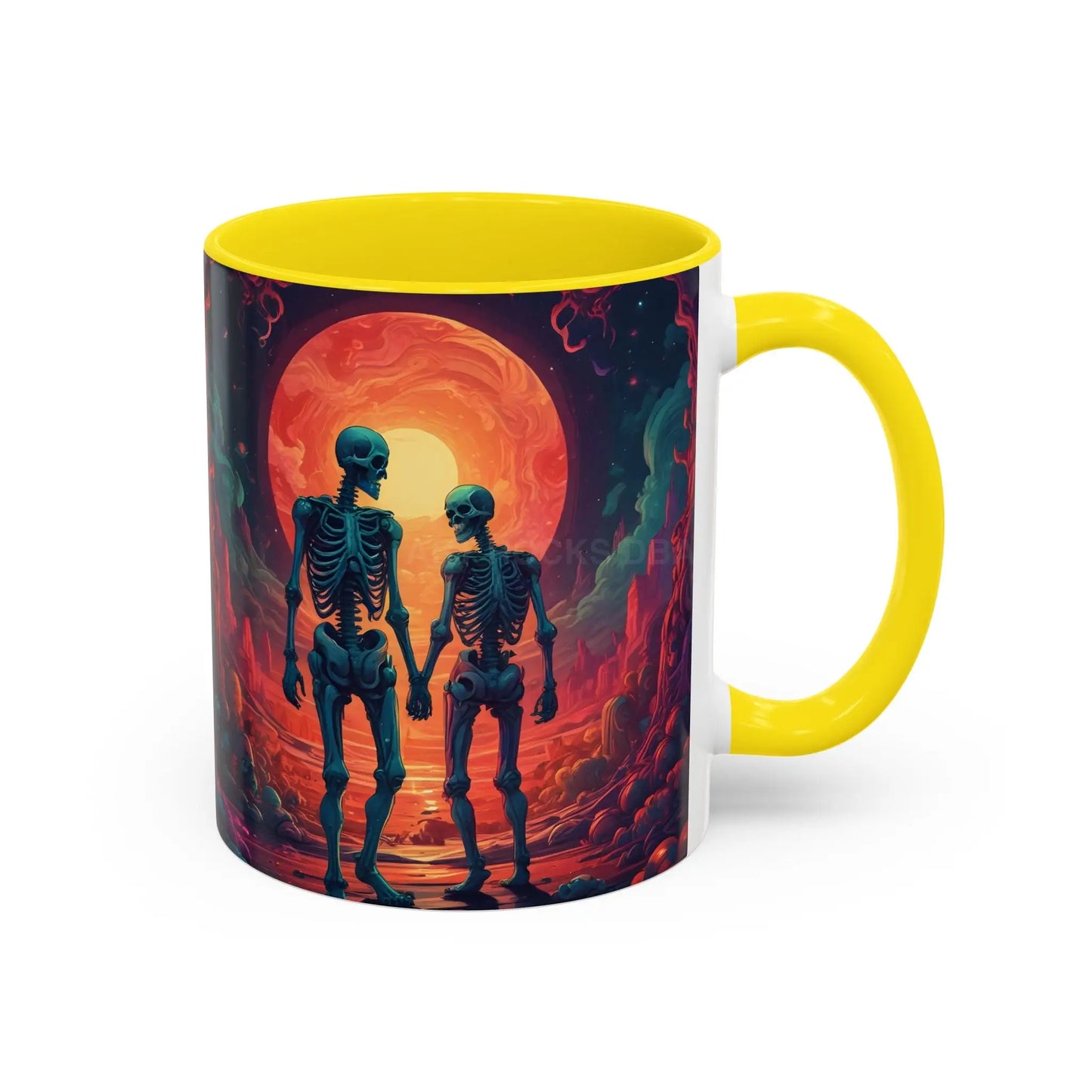 Skeletons in Love Accent Coffee Mug — Retro Neon Skull Couple 11/15oz - Mug