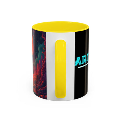 Skeletons in Love Accent Coffee Mug — Retro Neon Skull Couple 11/15oz - Mug