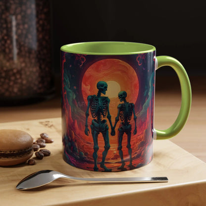 Skeletons in Love Accent Coffee Mug — Retro Neon Skull Couple 11/15oz - Mug