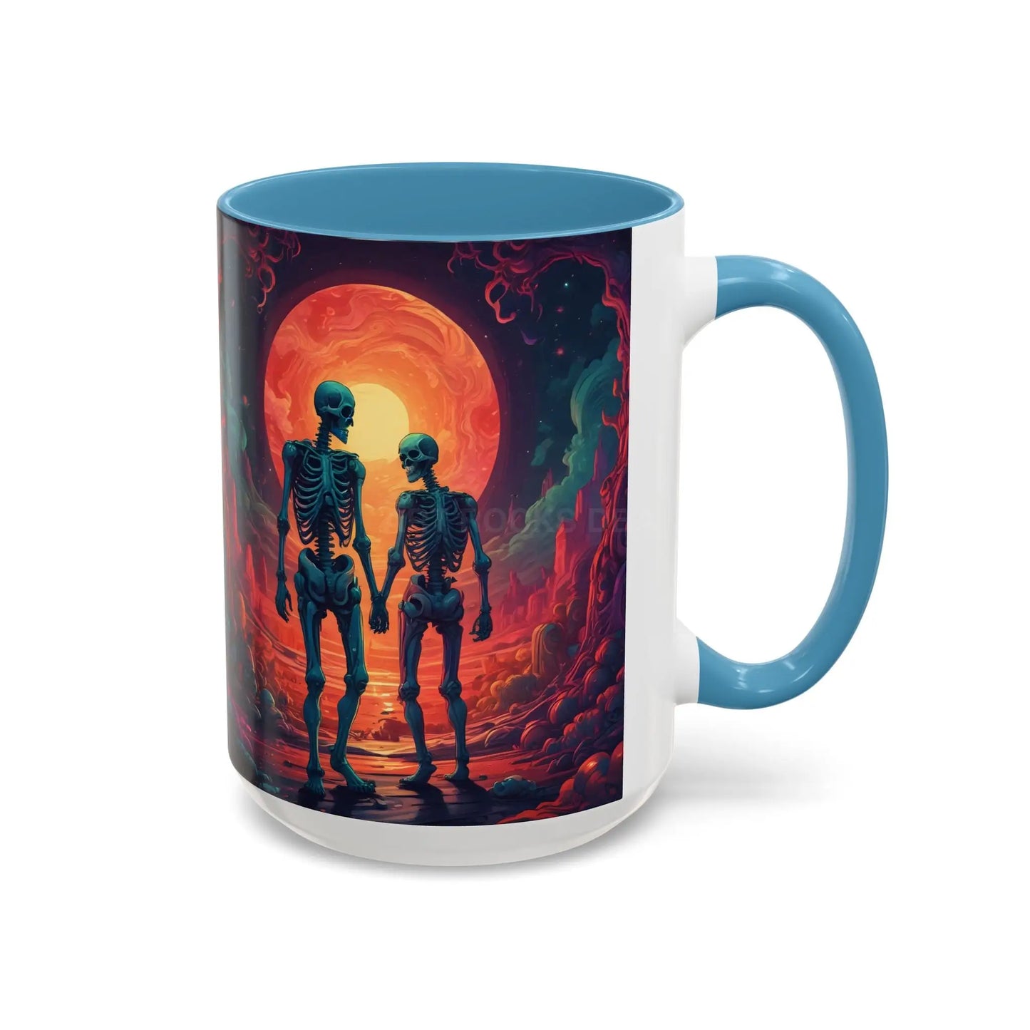 Skeletons in Love Accent Coffee Mug — Retro Neon Skull Couple 11/15oz - Mug