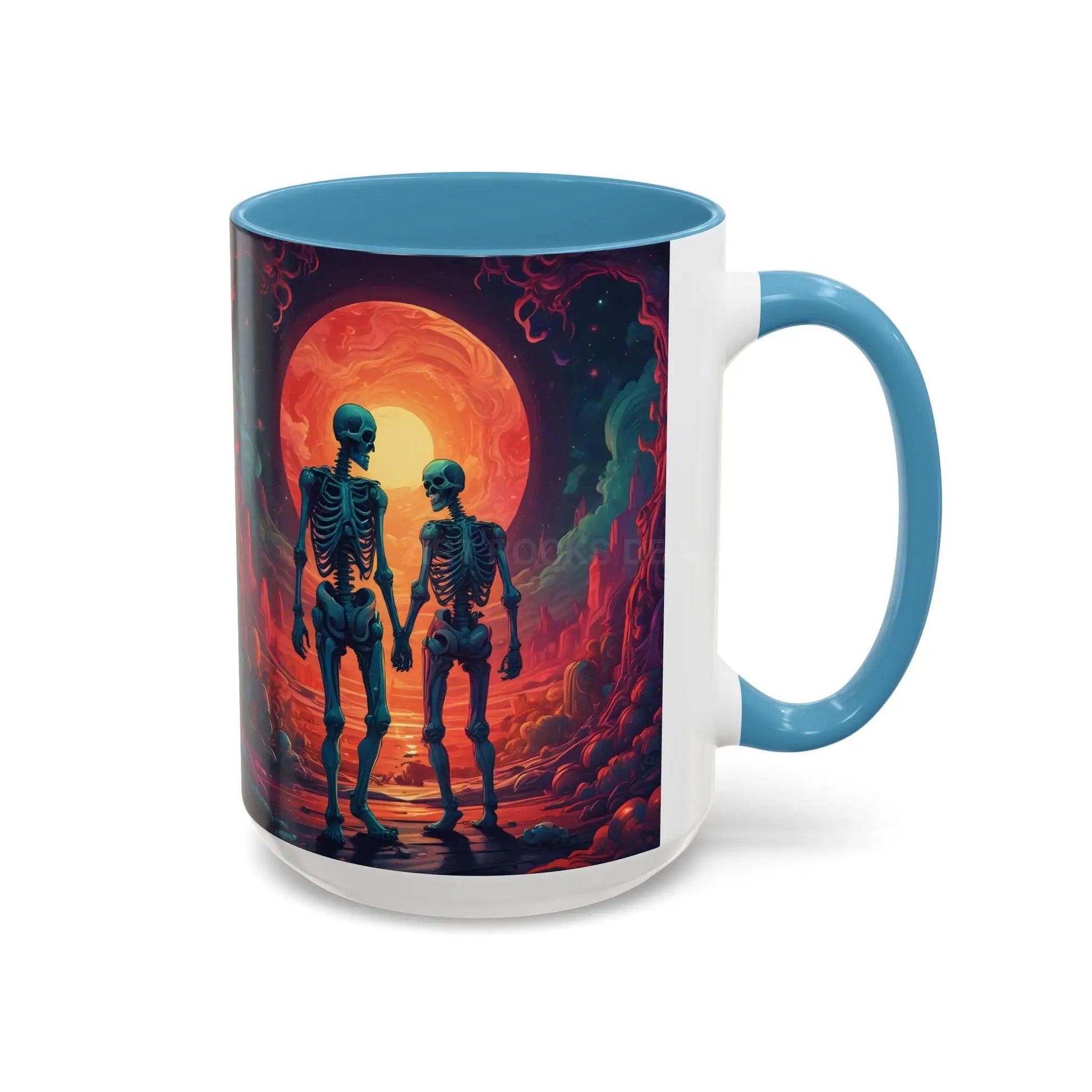 Skeletons in Love Accent Coffee Mug — Retro Neon Skull Couple 11/15oz - Mug