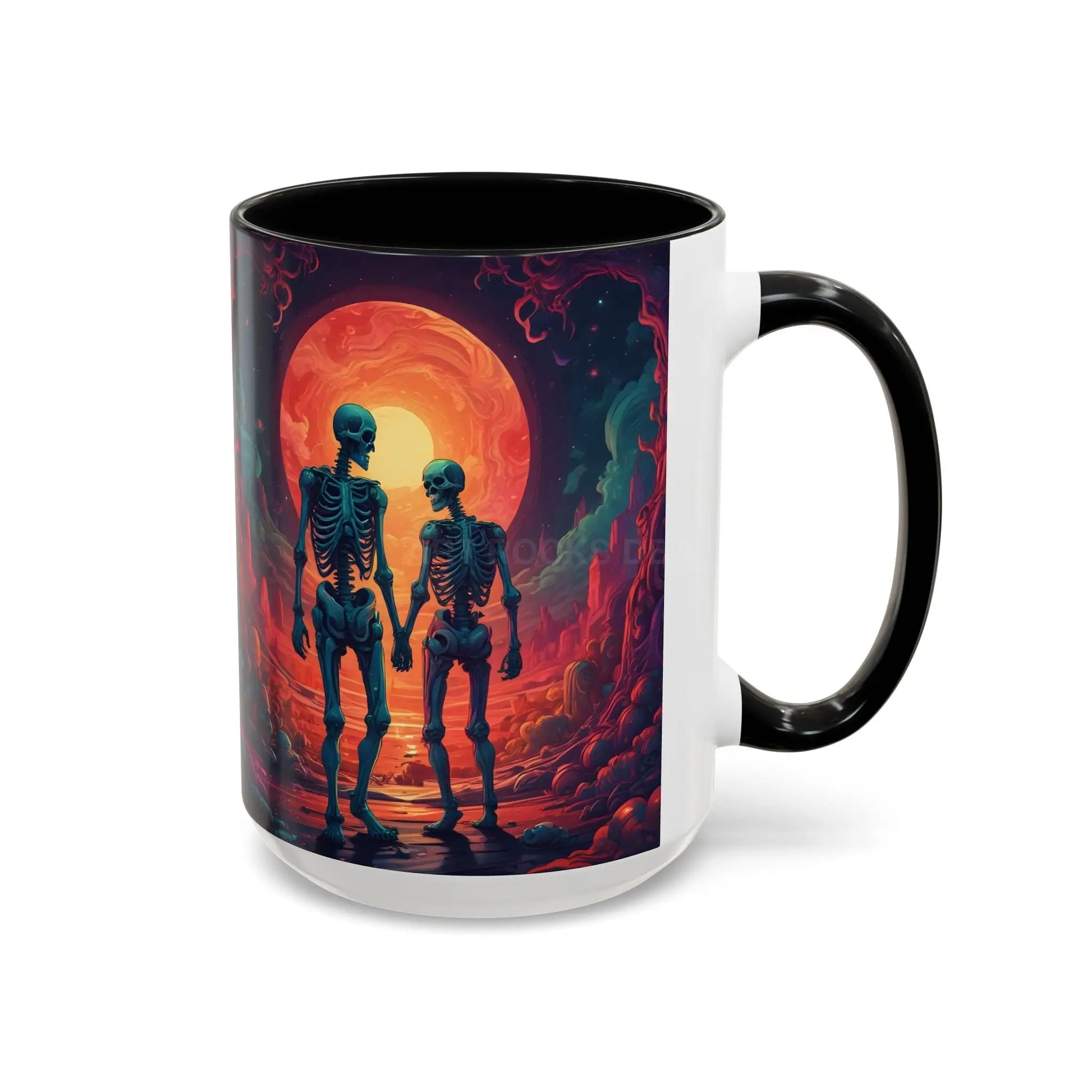 Skeletons in Love Accent Coffee Mug — Retro Neon Skull Couple 11/15oz - Mug