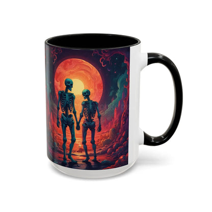 Skeletons in Love Accent Coffee Mug — Retro Neon Skull Couple 11/15oz - Mug