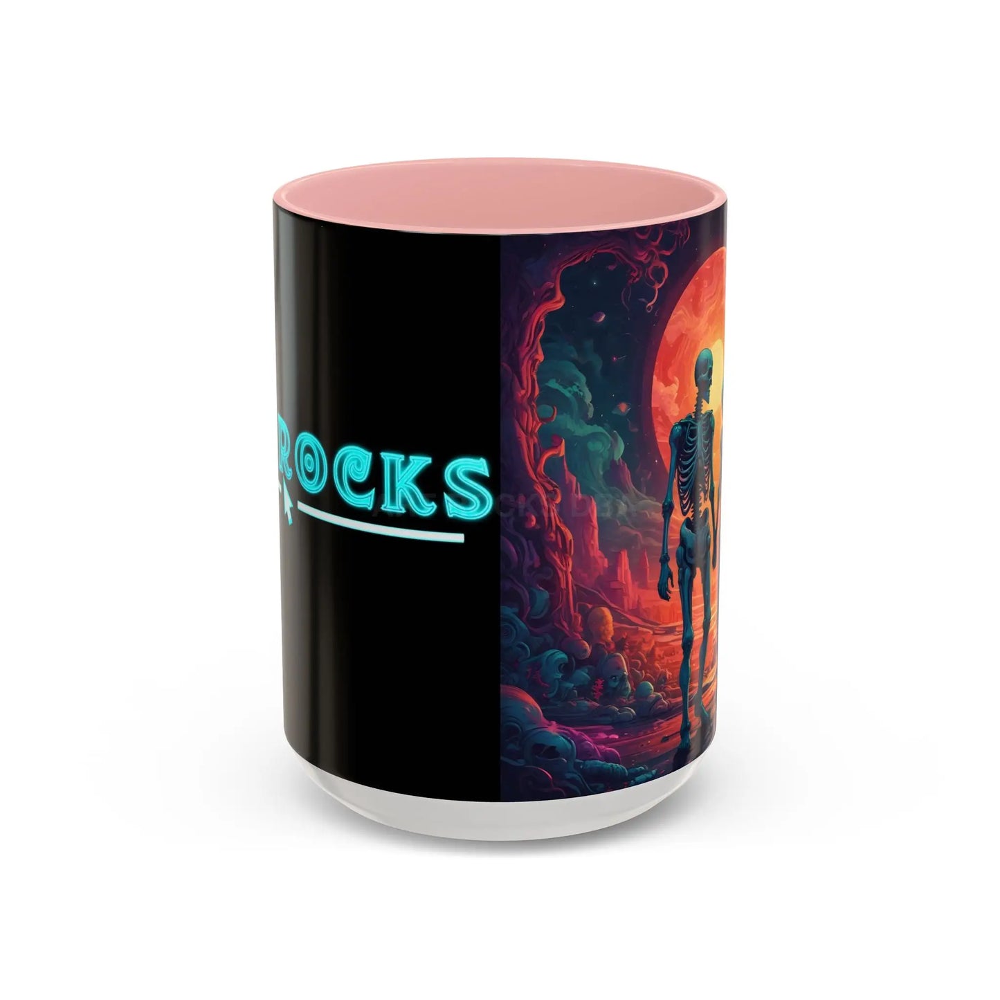 Skeletons in Love Accent Coffee Mug — Retro Neon Skull Couple 11/15oz - 15oz / Pink - Mug