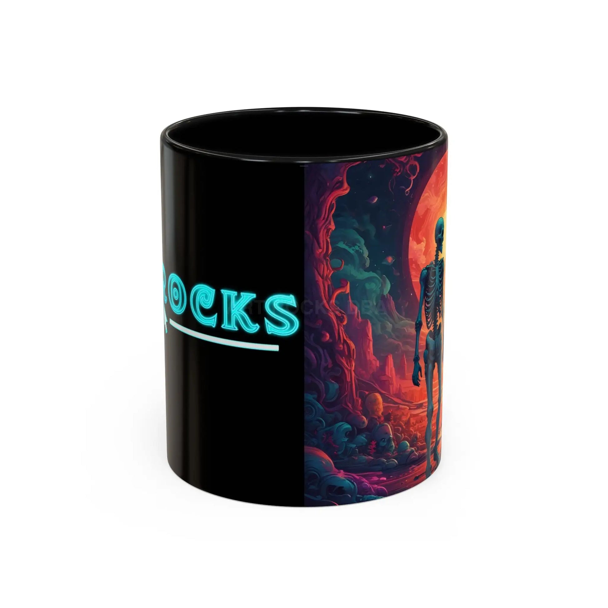 Skeletons in Love Accent Coffee Mug — Retro Neon Skull Couple 11/15oz - Mug