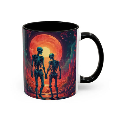 Skeletons in Love Accent Coffee Mug — Retro Neon Skull Couple 11/15oz - Mug