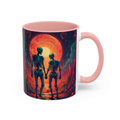 Skeletons in Love Accent Coffee Mug — Retro Neon Skull Couple 11/15oz - Mug