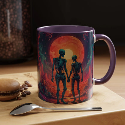 Skeletons in Love Accent Coffee Mug — Retro Neon Skull Couple 11/15oz - Mug