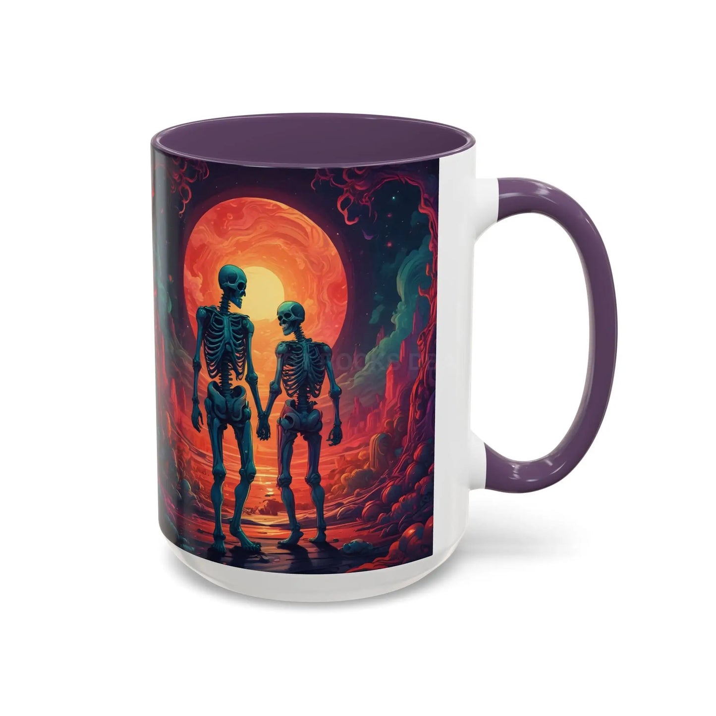 Skeletons in Love Accent Coffee Mug — Retro Neon Skull Couple 11/15oz - Mug