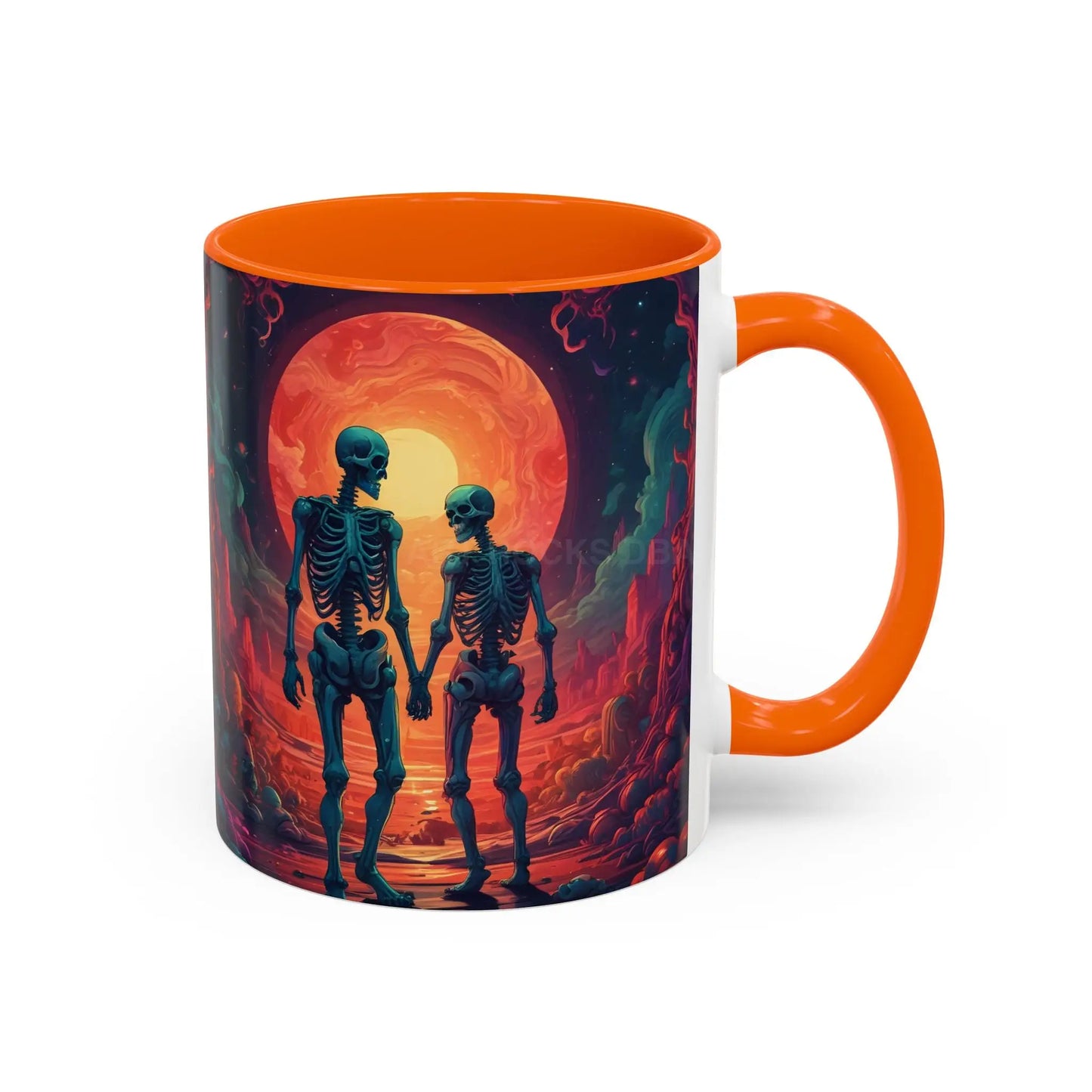 Skeletons in Love Accent Coffee Mug — Retro Neon Skull Couple 11/15oz - Mug
