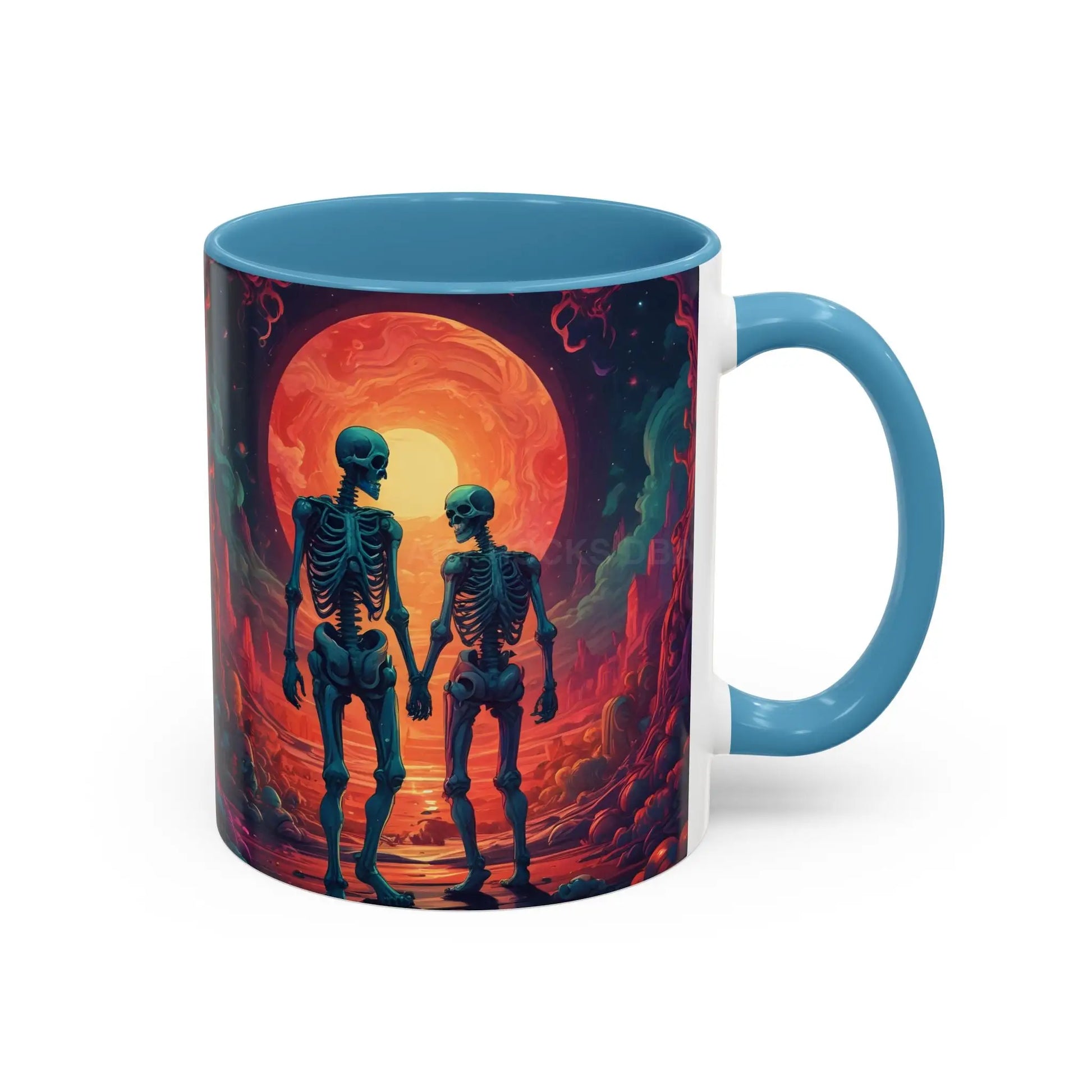 Skeletons in Love Accent Coffee Mug — Retro Neon Skull Couple 11/15oz - Mug