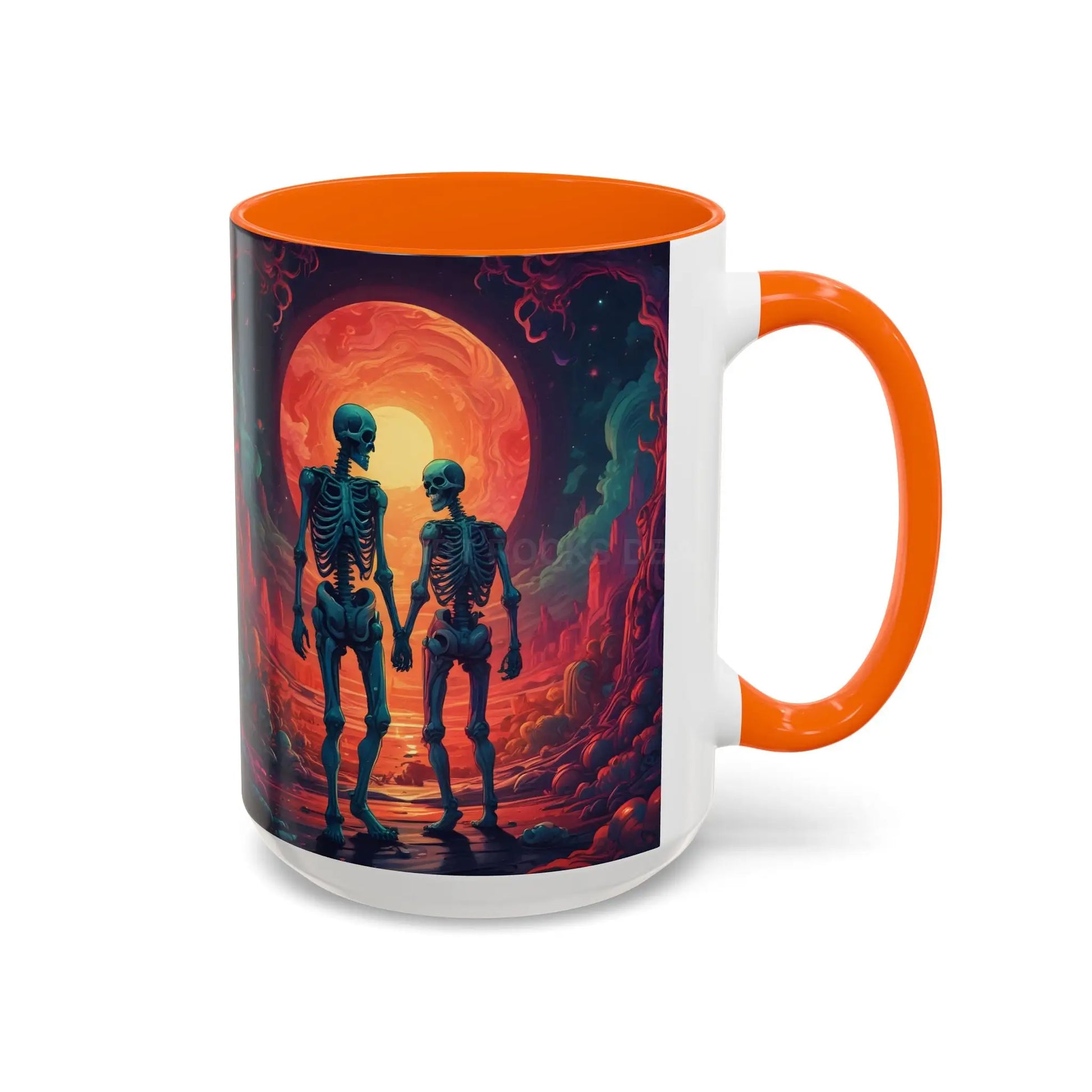Skeletons in Love Accent Coffee Mug — Retro Neon Skull Couple 11/15oz - Mug