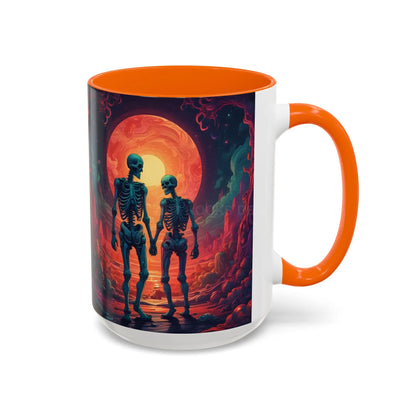 Skeletons in Love Accent Coffee Mug — Retro Neon Skull Couple 11/15oz - Mug