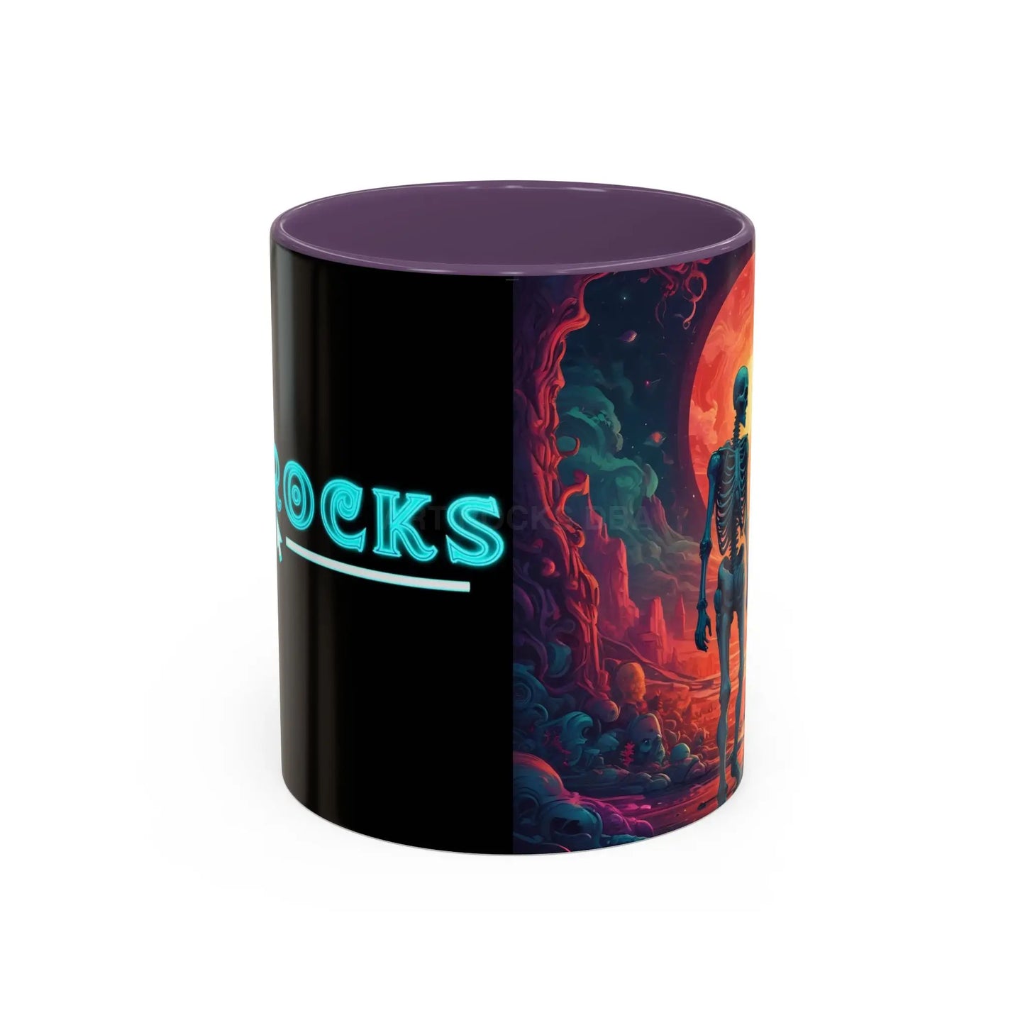 Skeletons in Love Accent Coffee Mug — Retro Neon Skull Couple 11/15oz - 11oz / Purple - Mug