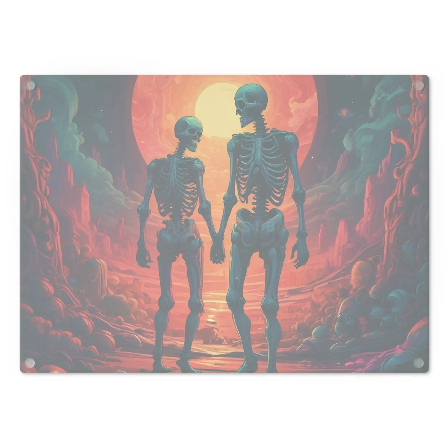 Skeletons in Love Cutting Board — Romantic Skull Art Kitchen Board - Home Decor