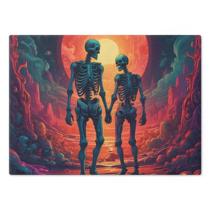 Skeletons in Love Cutting Board — Romantic Skull Art Kitchen Board - Home Decor