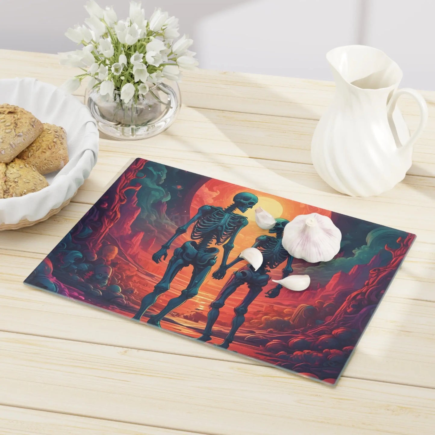 Skeletons in Love Cutting Board — Romantic Skull Art Kitchen Board - Home Decor