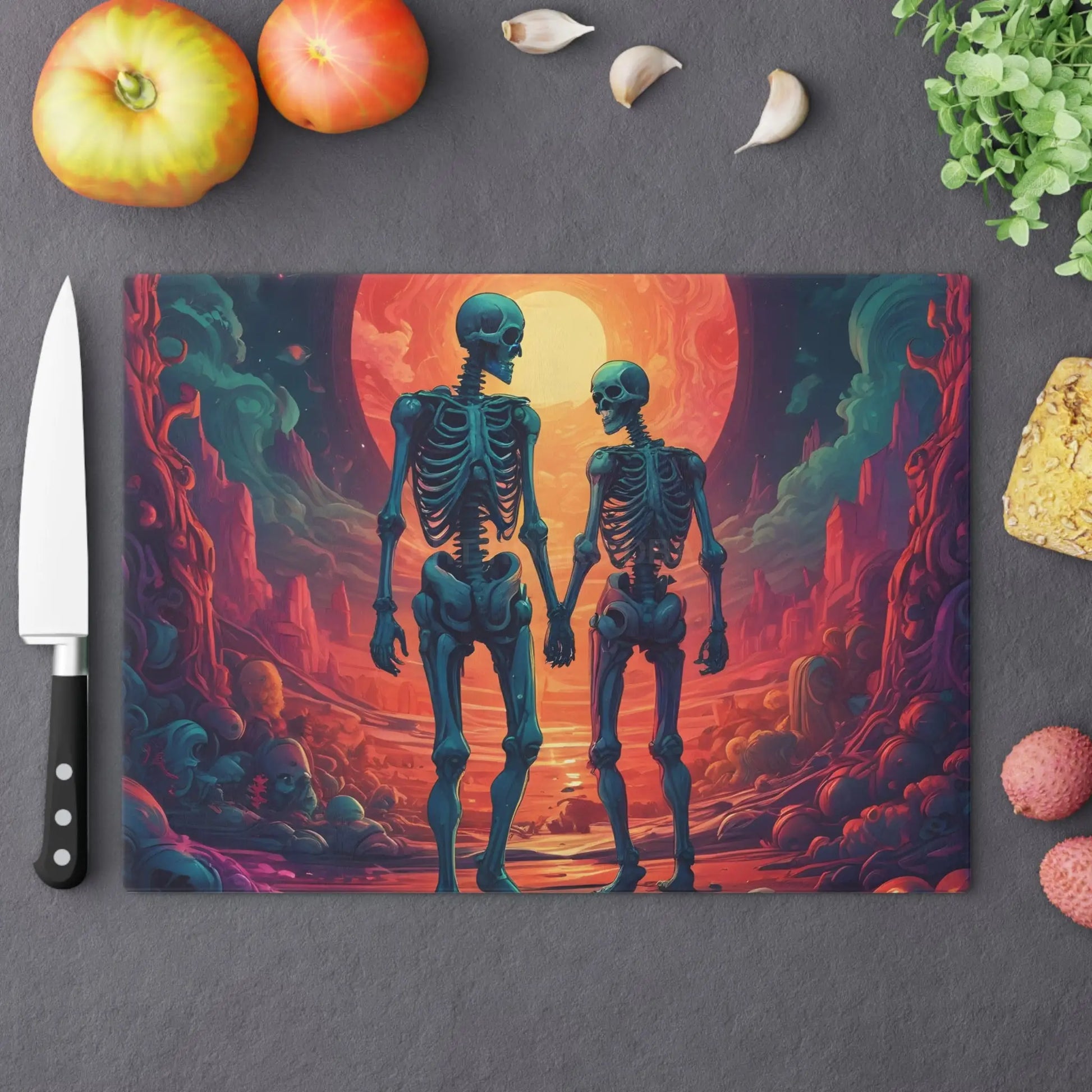 Skeletons in Love Cutting Board — Romantic Skull Art Kitchen Board - Large - Home Decor
