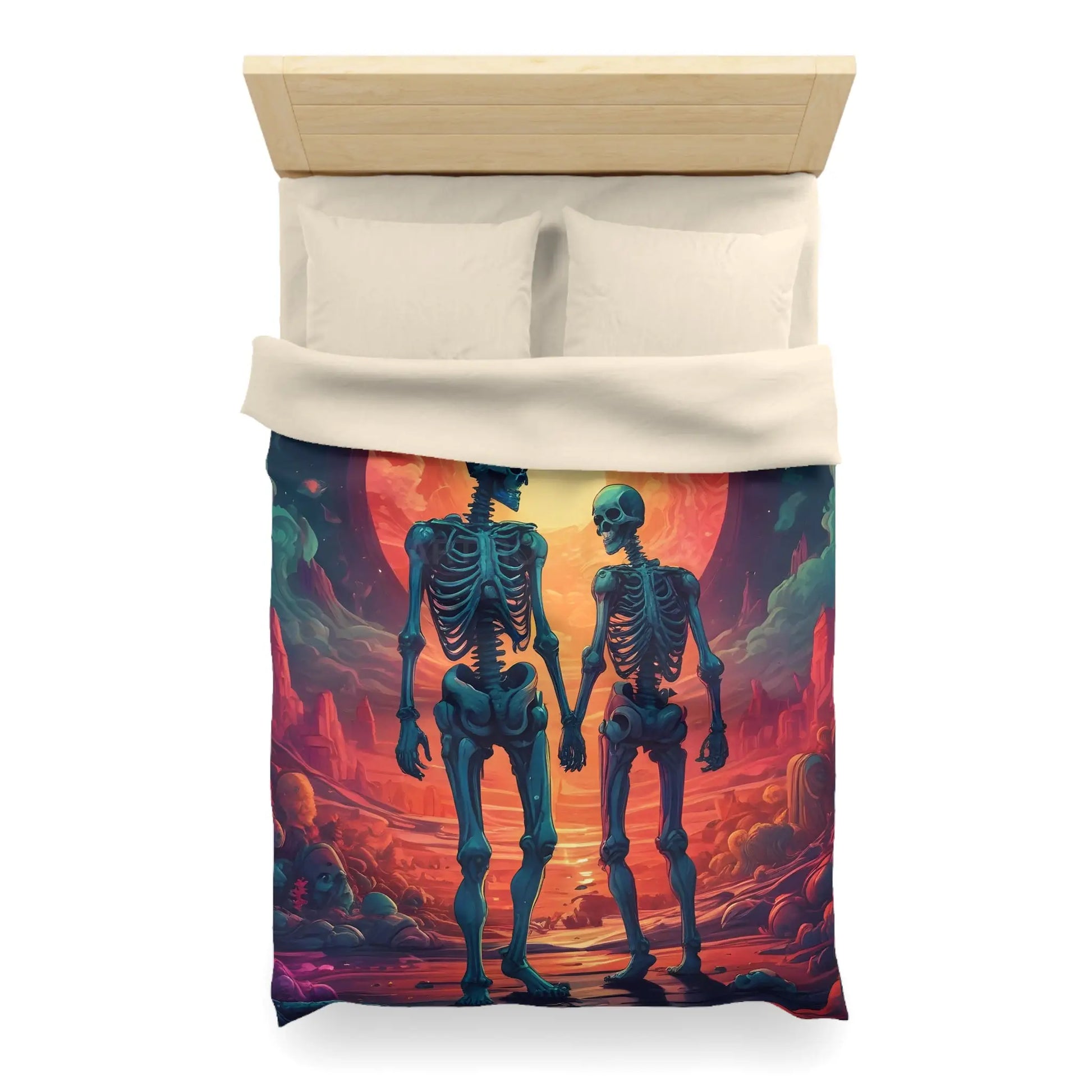 Skeletons in Love Duvet Cover - Cozy Bedroom Decor Halloween Couples Gift Unique Bedding Art Home Accent - Home Decor