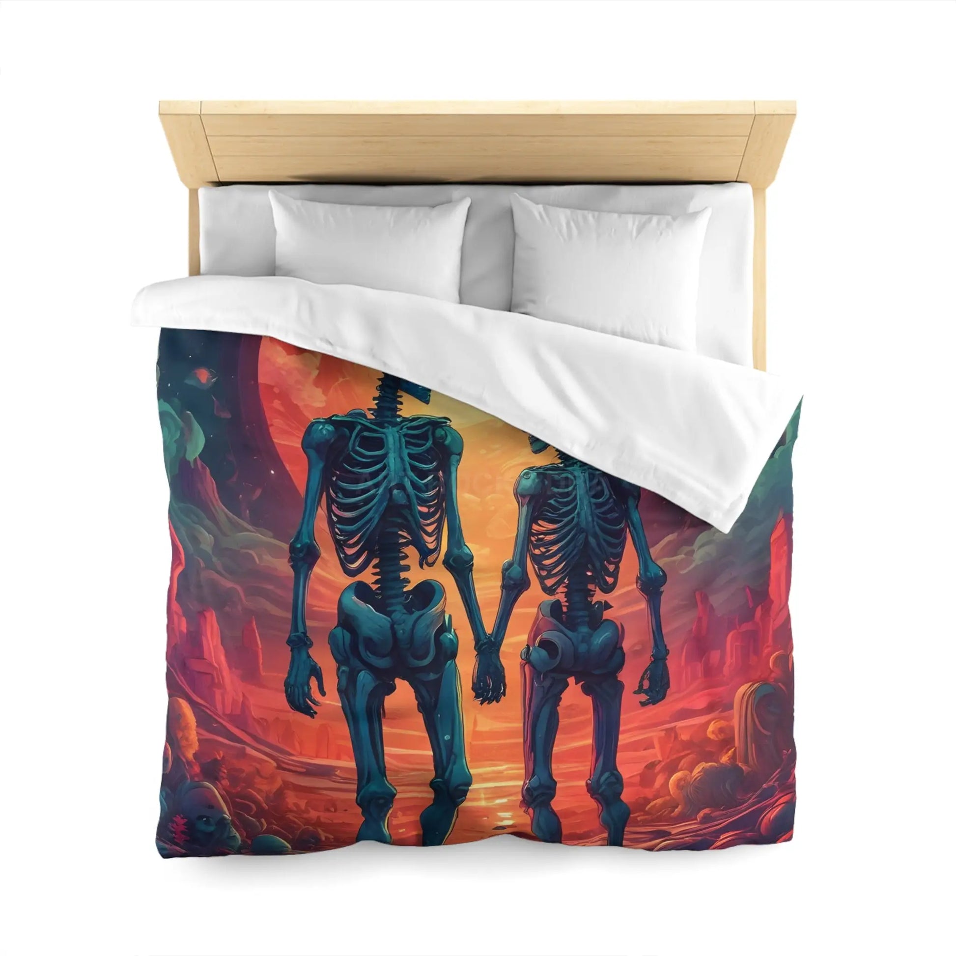 Skeletons in Love Duvet Cover - Cozy Bedroom Decor Halloween Couples Gift Unique Bedding Art Home Accent - Home Decor