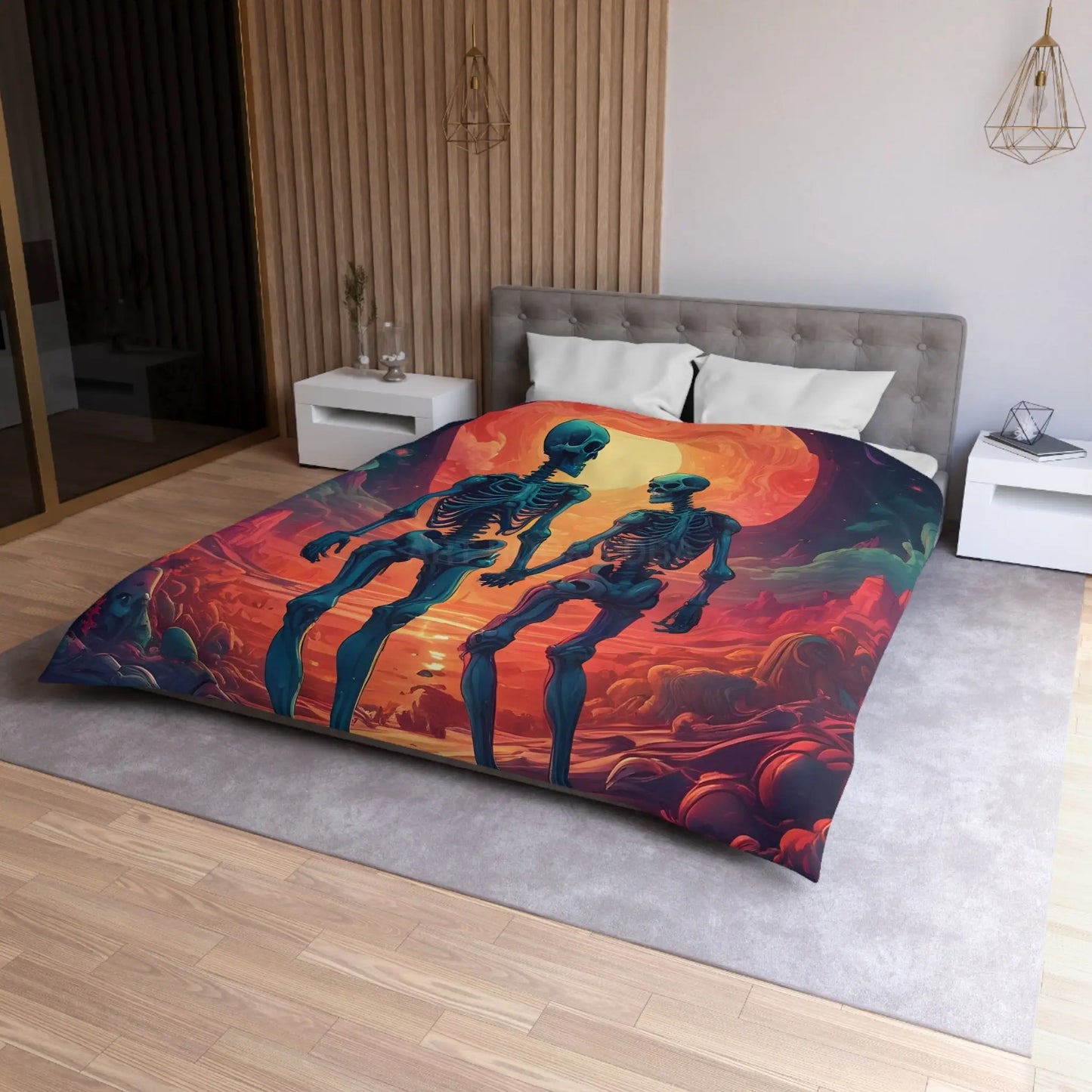 Skeletons in Love Duvet Cover - Cozy Bedroom Decor Halloween Couples Gift Unique Bedding Art Home Accent - Home Decor