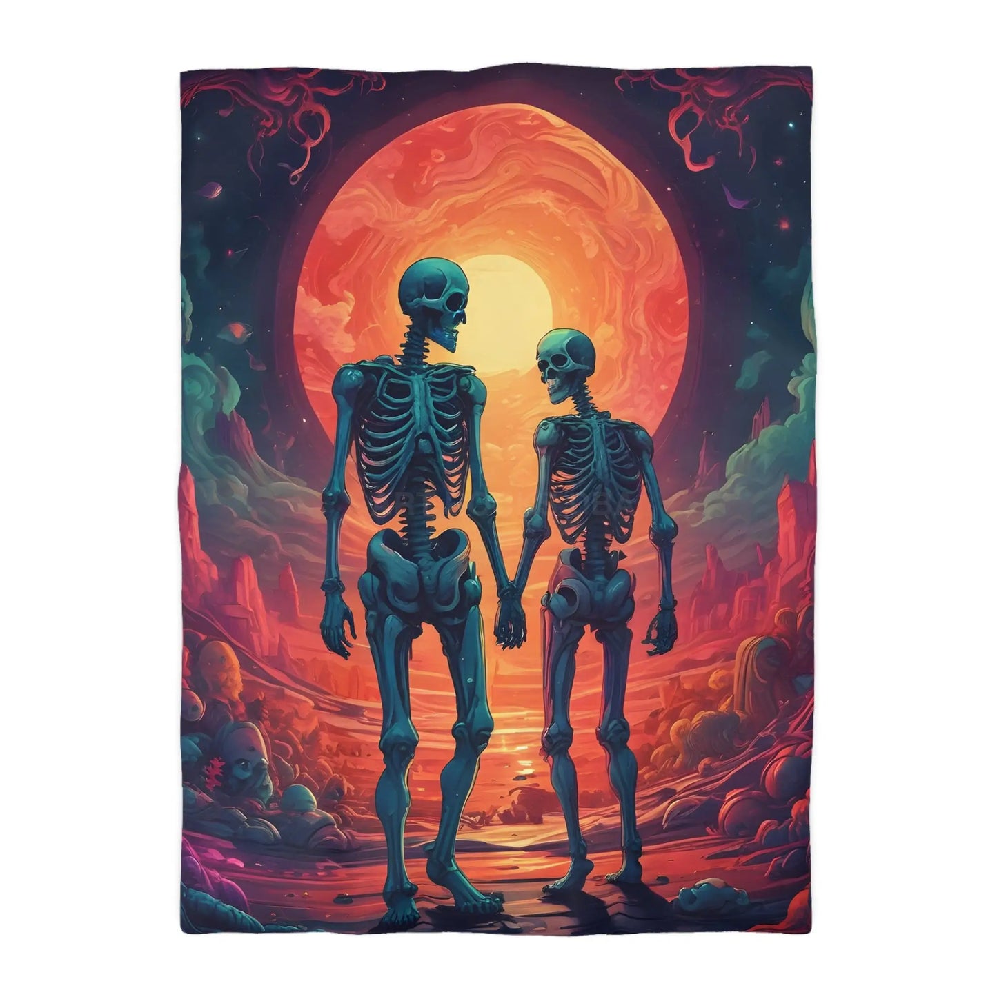 Skeletons in Love Duvet Cover - Cozy Bedroom Decor Halloween Couples Gift Unique Bedding Art Home Accent - Twin XL