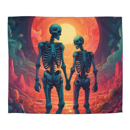 Skeletons in Love Duvet Cover - Cozy Bedroom Decor Halloween Couples Gift Unique Bedding Art Home Accent - King / White