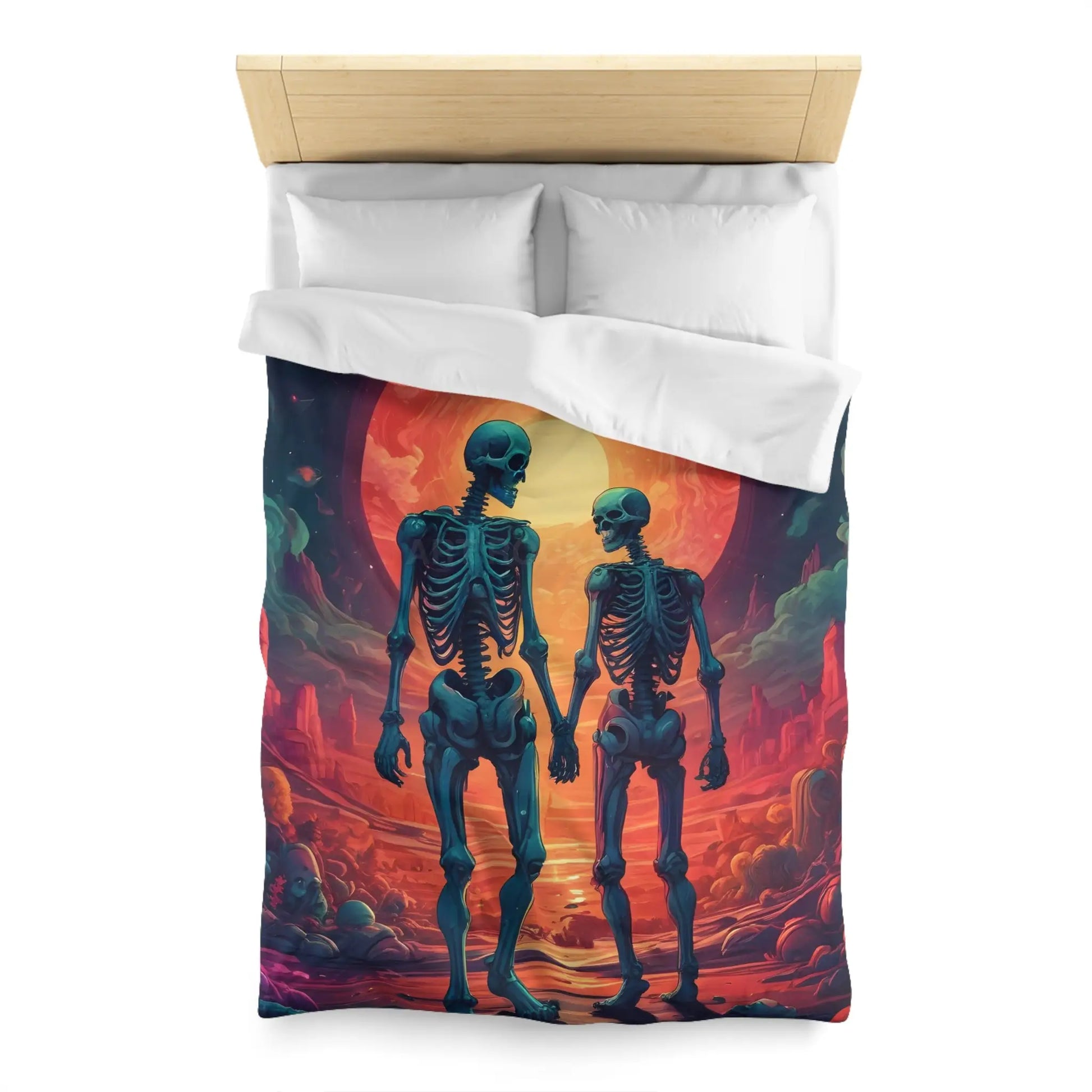 Skeletons in Love Duvet Cover - Cozy Bedroom Decor Halloween Couples Gift Unique Bedding Art Home Accent - Home Decor