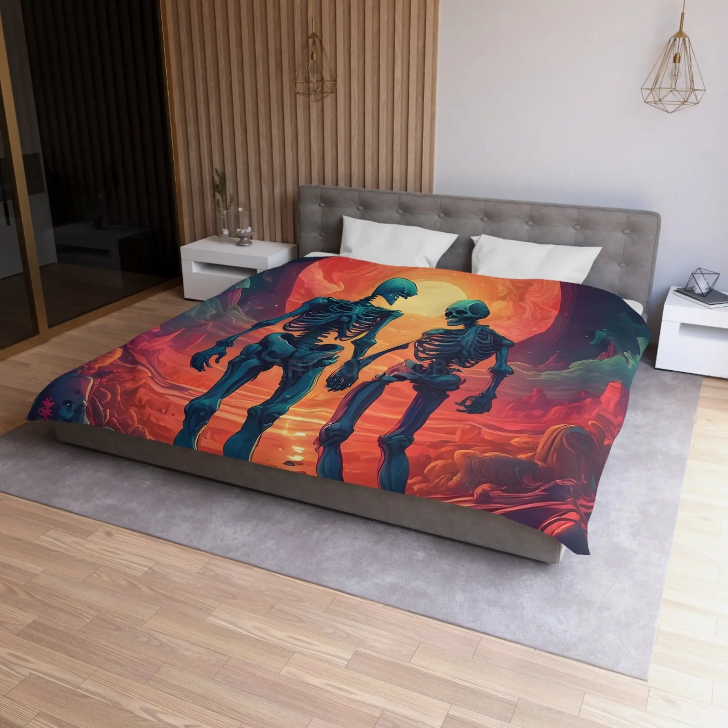 Skeletons in Love Duvet Cover - Cozy Bedroom Decor Halloween Couples Gift Unique Bedding Art Home Accent - Home Decor