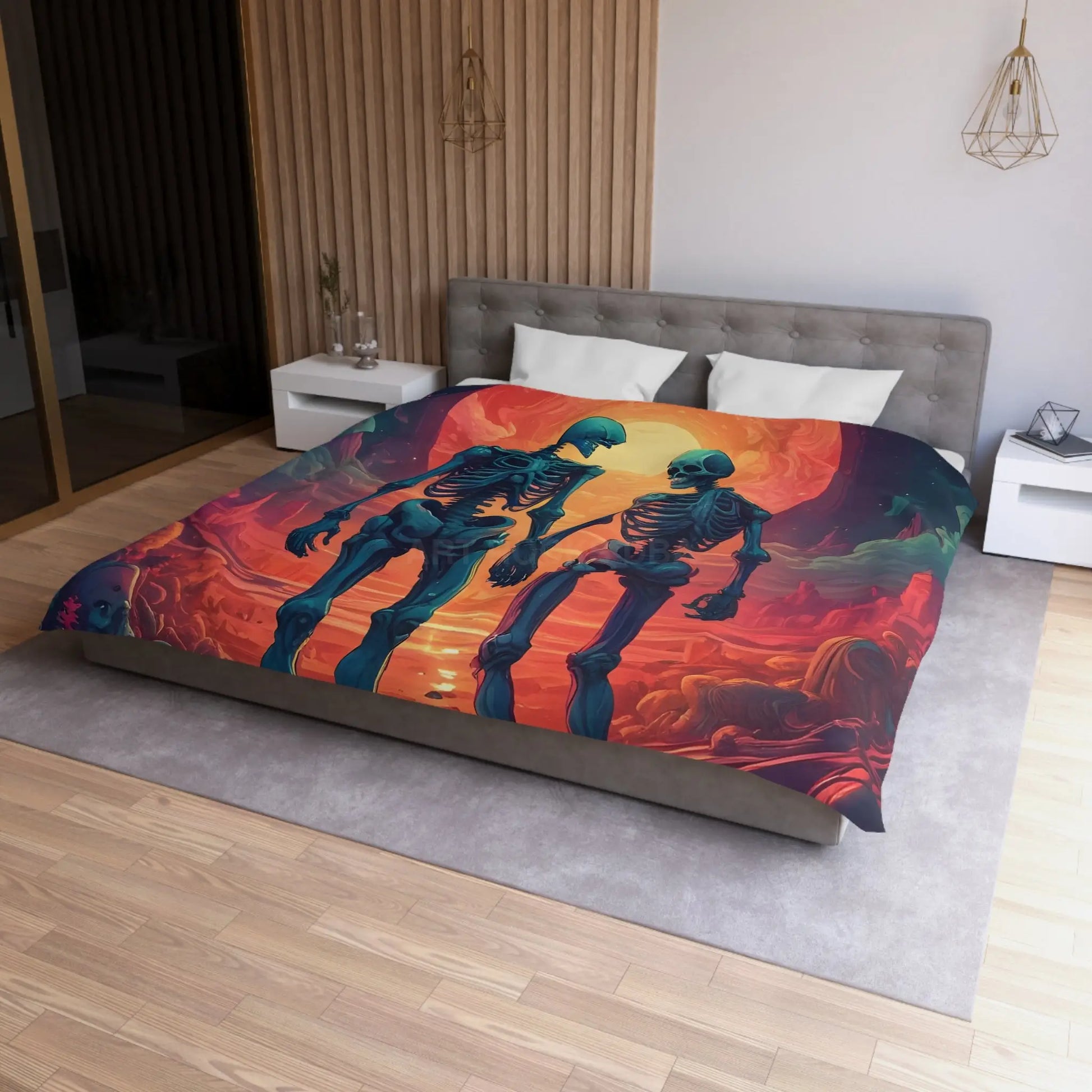 Skeletons in Love Duvet Cover - Cozy Bedroom Decor Halloween Couples Gift Unique Bedding Art Home Accent - Home Decor