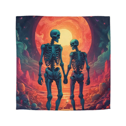 Skeletons in Love Duvet Cover - Cozy Bedroom Decor Halloween Couples Gift Unique Bedding Art Home Accent - Queen