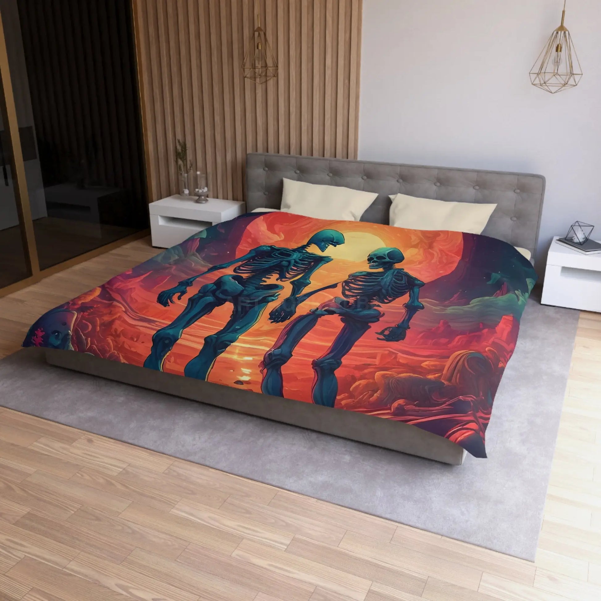 Skeletons in Love Duvet Cover - Cozy Bedroom Decor Halloween Couples Gift Unique Bedding Art Home Accent - Home Decor