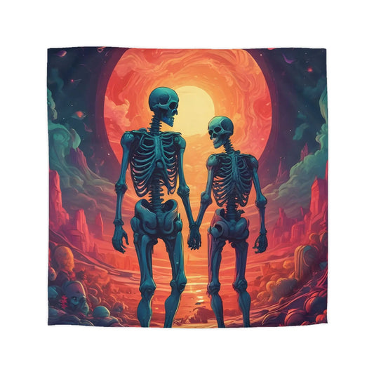 Skeletons in Love Duvet Cover - Cozy Bedroom Decor Halloween Couples Gift Unique Bedding Art Home Accent - Queen