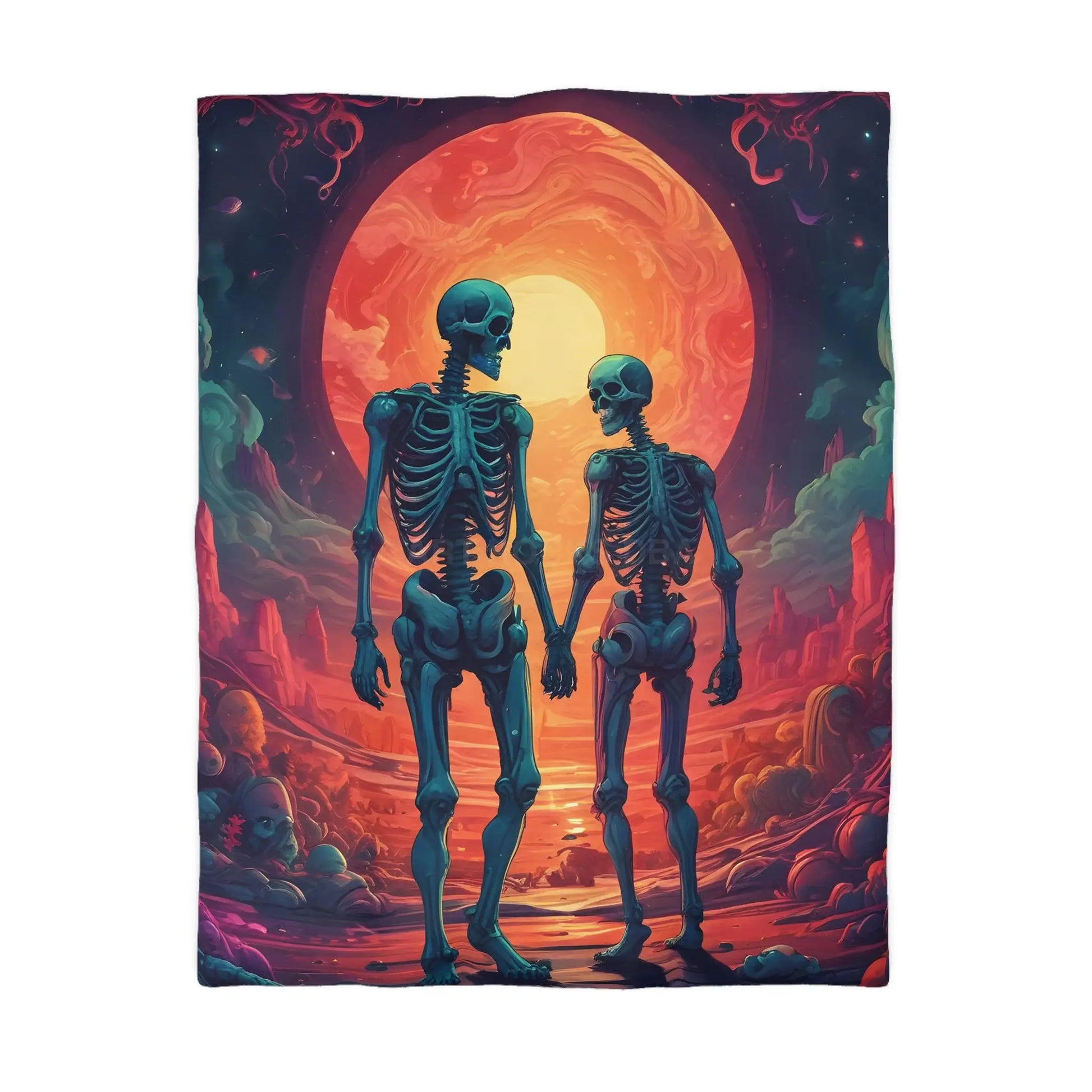 Skeletons in Love Duvet Cover - Cozy Bedroom Decor Halloween Couples Gift Unique Bedding Art Home Accent - Home Decor