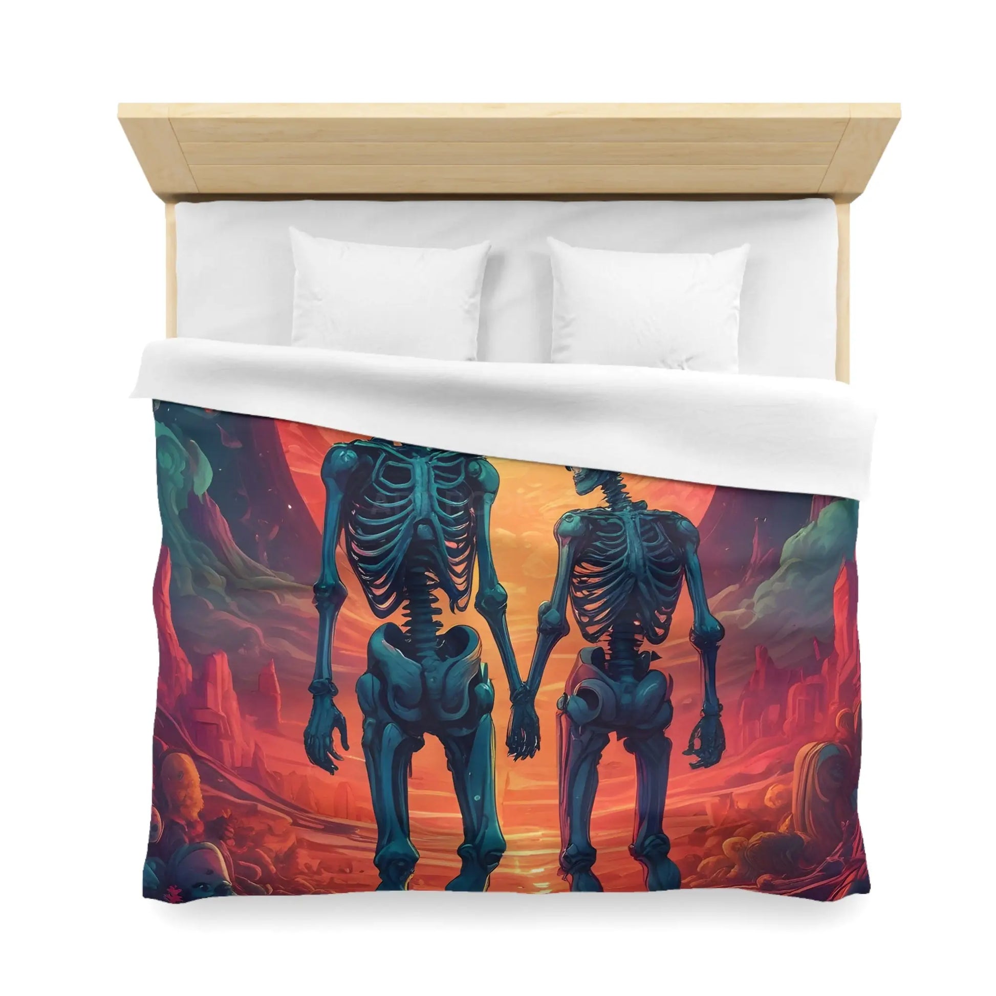 Skeletons in Love Duvet Cover - Cozy Bedroom Decor Halloween Couples Gift Unique Bedding Art Home Accent - Home Decor