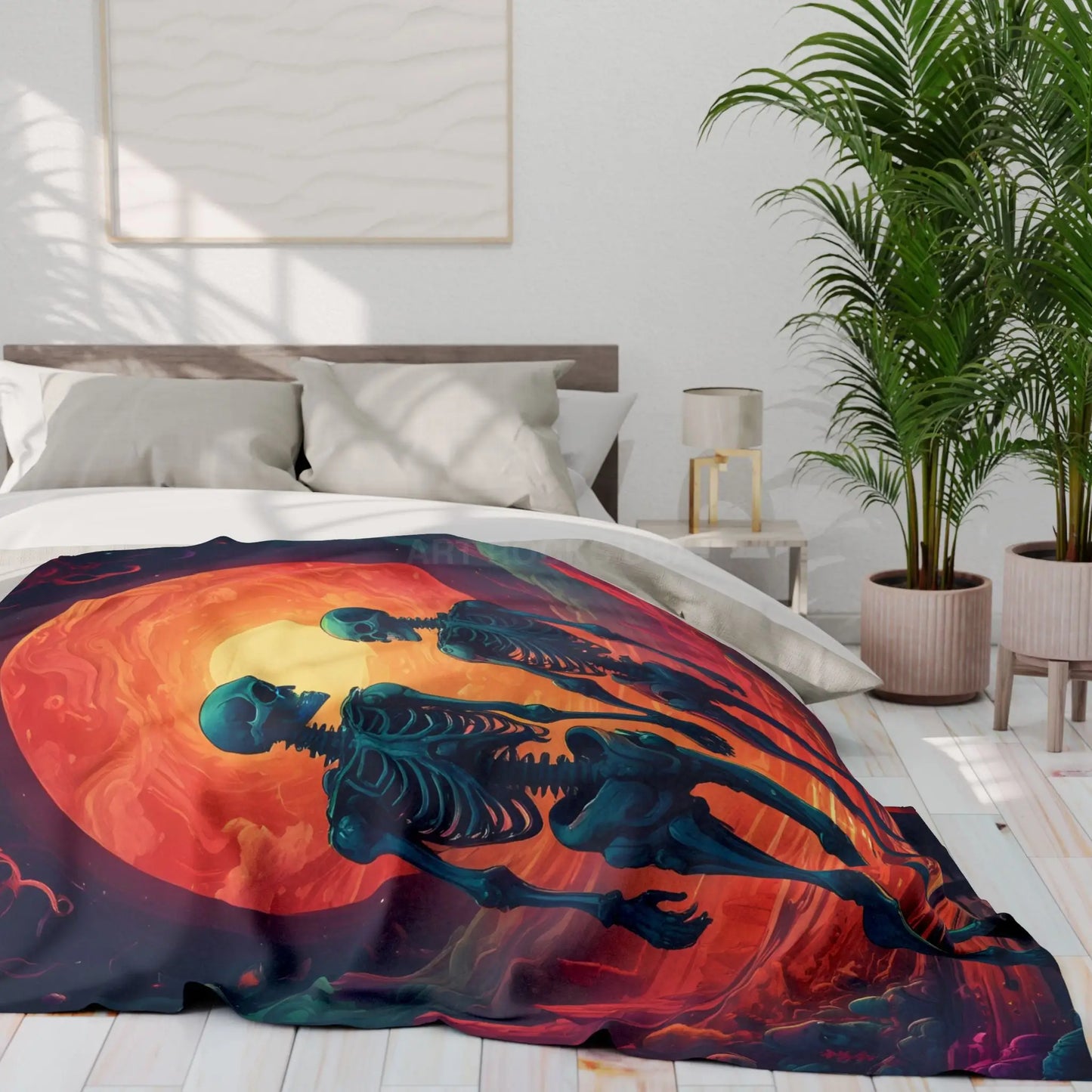 Skeletons in Love Fleece Blanket - Cozy Halloween Decor Spooky Home Accent Perfect for Fall Gatherings Gift