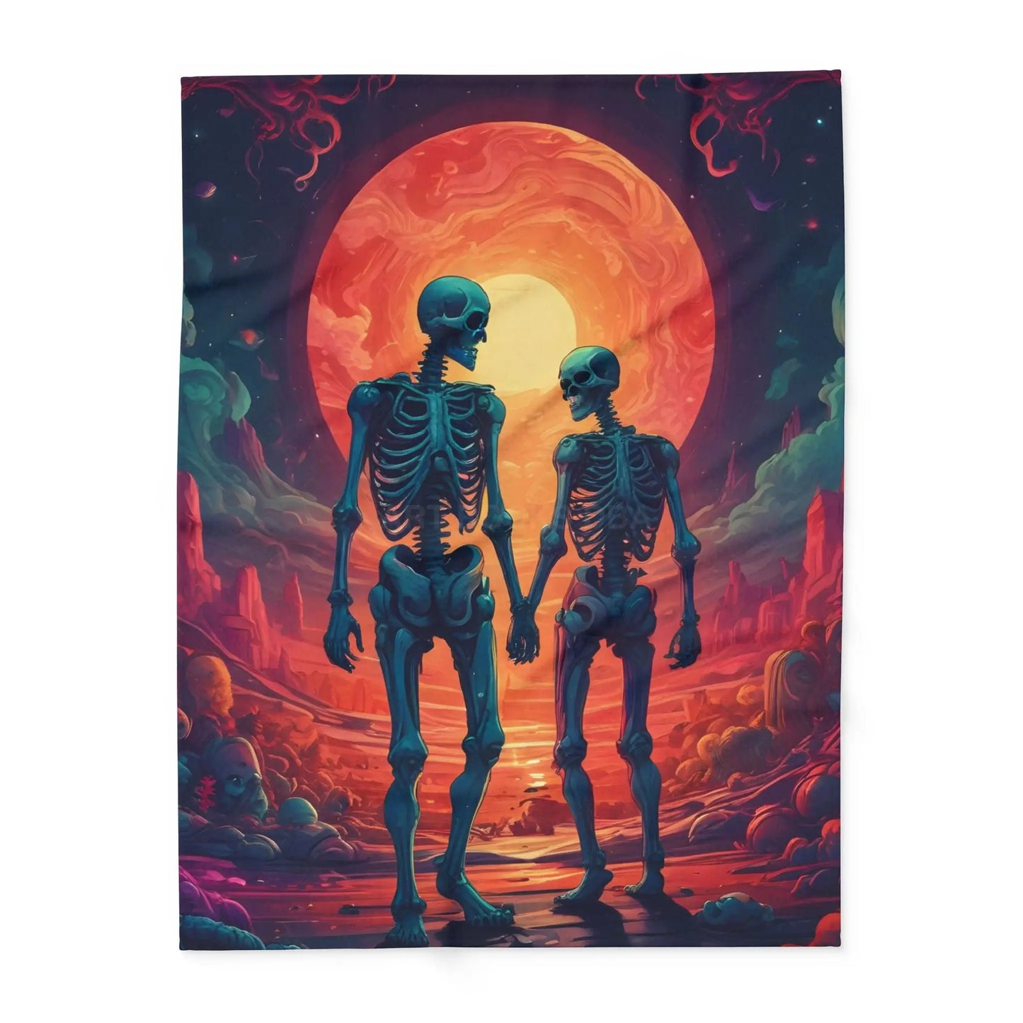 Skeletons in Love Fleece Blanket - Cozy Halloween Decor Spooky Home Accent Perfect for Fall Gatherings Gift